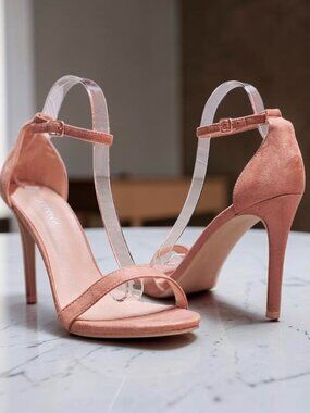 Elegant Blush Pink Stiletto Heels With Open Toe & Ankle Strap